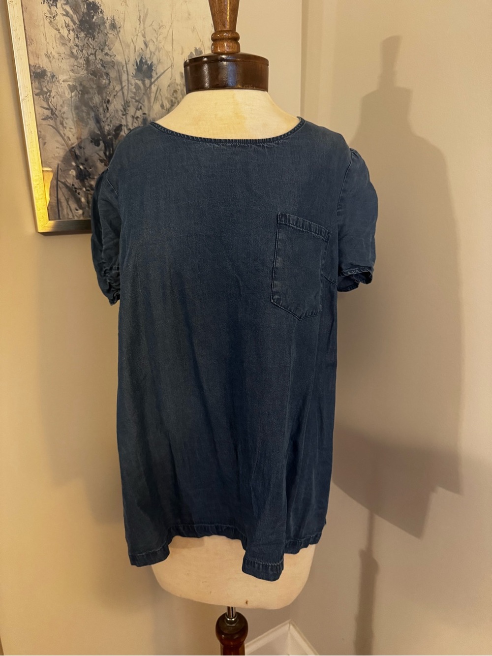 LC Lauren Conrad Indigo Short Sleeve Top with Chest Pocket